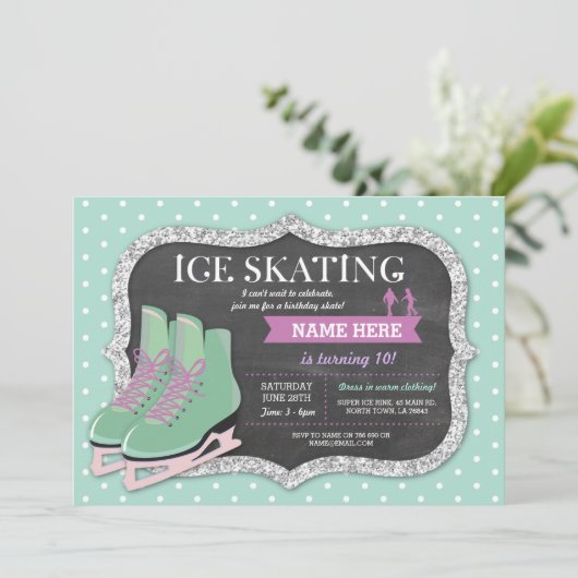 Mint schaatsen verjaardagsfeestje Rink Schaats Uit Kaart (Staand voorkant)