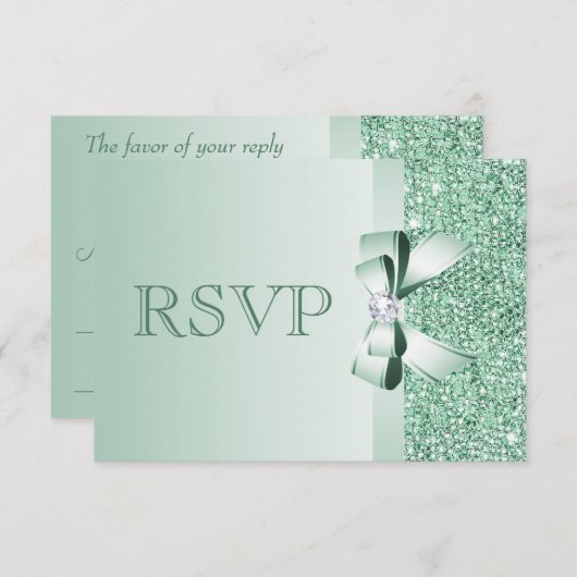 Mint Sequins, Bow & Diamond RSVP Wedding (Voorkant / Achterkant)