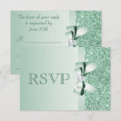 Mint Sequins, Bow & Diamond RSVP Wedding Kaartje (Voorkant / Achterkant)