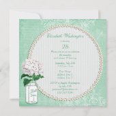 Mint Shabby Chic Jar & Hydrangea Birthday Party Kaart (Achterkant)