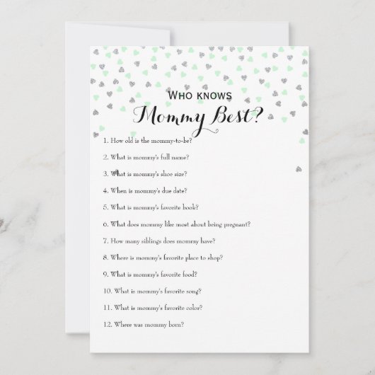 Mint Silver Dubbelzijdig - 2 x Baby shower Spellet Kaart (Voorkant)