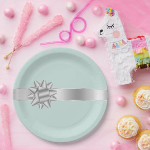 Mint Silver Ribbon Bow Verjaardag Papieren Bordje