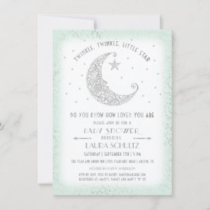 Mint Silver Twinkle Little Star Baby shower Kaart
