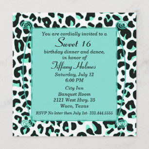 Mint Snow Leopard Sweet 16 Birthday Invitation Kaart