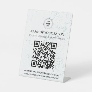 Mint Speckled QR Code Salon Services Sign Reclamebord Met Voetstuk