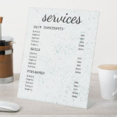Mint Splatter Modern Salon Service Menu Reclamebord Met Voetstuk (Insitu)