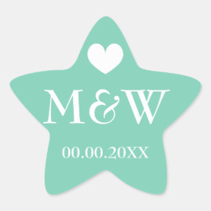 Mint star vis monogram bruiloft gunst stickers
