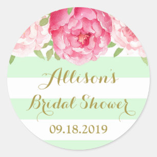 Mint Streep Roze Bloemen Vrijgezellenfeest Favor T Ronde Sticker