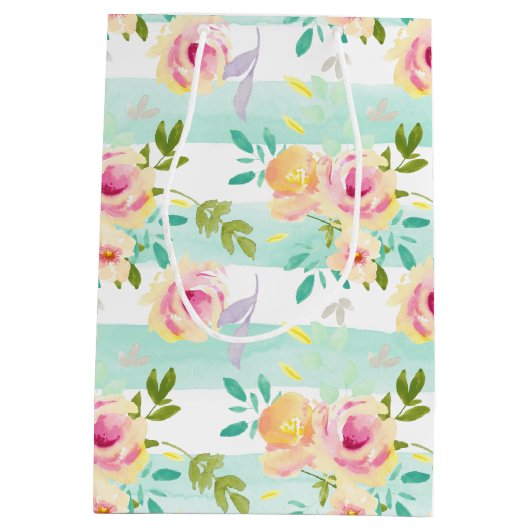 Mint strepen Floral Chic Medium Cadeauzakje (Achterkant)