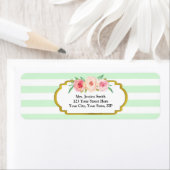 Mint Stripe Goud Roze Bloemen Retouradres Label (Insitu)