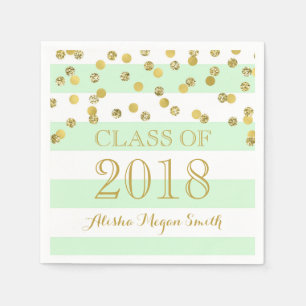 Mint Stripe Gouden Confetti Klasse van 2018 Afstud Servet