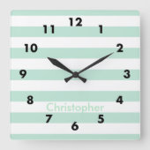 Mint stripe vierkante klok (Voorkant)