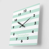Mint stripe vierkante klok (Hoek)