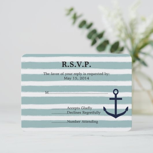 Mint Stripes Ancre nautique Plage Mariage RSVP (Debout devant)