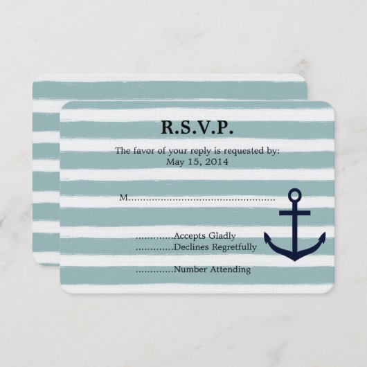 Mint Stripes Ancre nautique Plage Mariage RSVP (Devant / Derrière)