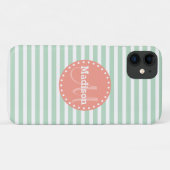 Mint Stripes Coral Monogram Case-Mate iPhone Case (Achterkant (horizontaal))