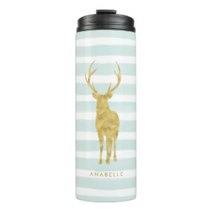 Mint Stripes en Gold Deer Head Thermosbeker
