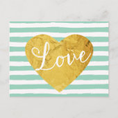 Mint Stripes Fake Gold Love Heart Cute Girly Briefkaart (Voorkant)