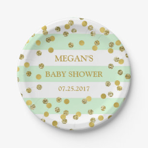 Mint Stripes Gold Confetti Baby shower Bord