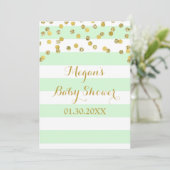 Mint Stripes Gold Confetti Baby shower Invitation (Debout devant)