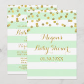 Mint Stripes Gold Confetti Baby shower Uitnodiging (Voorkant / Achterkant)