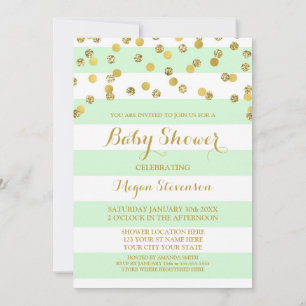 Mint Stripes Gold Confetti Baby shower Uitnodiging