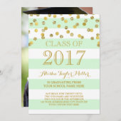 Mint Stripes Gold Confetti Photo 2017 Afstuderen Kaart (Voorkant / Achterkant)