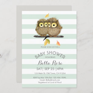 Mint Stripes Grey Owl Baby Shower-uitnodigingen Kaart