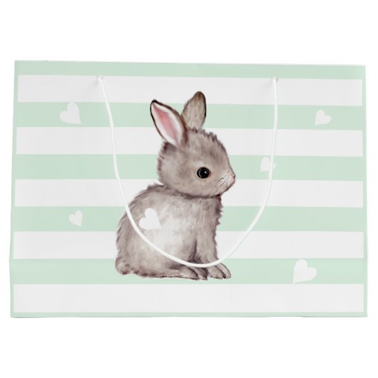Mint Stripes Hart Grijs Konijntje Gift Bag Groot Cadeauzakje (Achterkant)