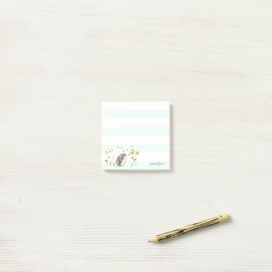Mint Stripes Hedgehog Post-it® notes (Op bureau)