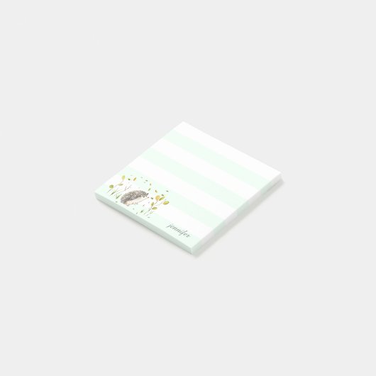 Mint Stripes Hedgehog Post-it® notes (Schuin)