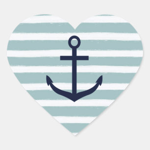Mint Stripes Nautical Anchor Hart Sticker