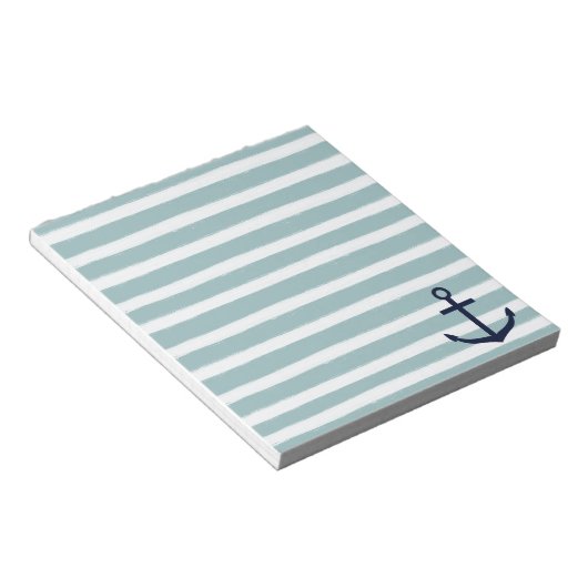 Mint Stripes Nautical Anchor Notitieblok (Schuin)