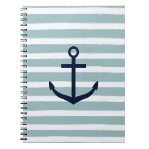 Mint Stripes Nautical Anchor Notitieboek