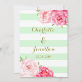 Mint Stripes Or Rose Fleurs de mariage Invitations (Devant)