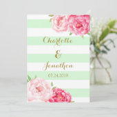 Mint Stripes Or Rose Fleurs de mariage Invitations (Debout devant)