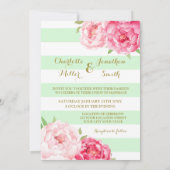 Mint Stripes Or Rose Fleurs de mariage Invitations (Dos)