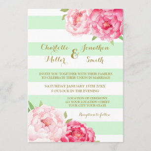 Mint Stripes Or Rose Fleurs de mariage Invitations