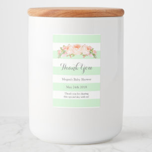 Mint Stripes Peach Floral Baby shower Label Voedselcontainer Etiket