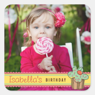 Mint Sweet Cherry Cupcake Foto Verjaardag Sticker
