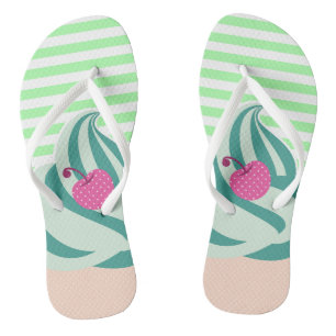 Mint Swirl Ice Cream Striped Cute Teenslippers