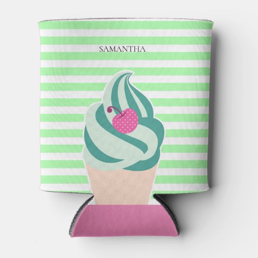 Mint Swirl Ice Cream Striped Persoonlijk Blikjeskoeler (Voorkant)