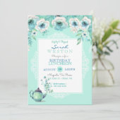 Mint Tea Teapot Waterverf Flowers Kaart (Staand voorkant)