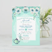 Mint Tea Teapot Waterverf Flowers Kaart (Staand voorkant)