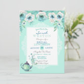 Mint Tea Teapot Waterverf Flowers Kaart (Staand voorkant)