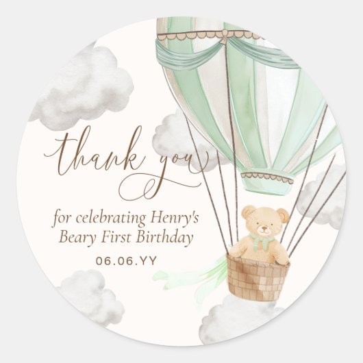 Mint Teddy Bear Bedankt Beary eerste verjaardag Ronde Sticker (Voorkant)