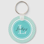 Mint Tiny Polka Dots met aangepast monogram Sleutelhanger (Voorkant)