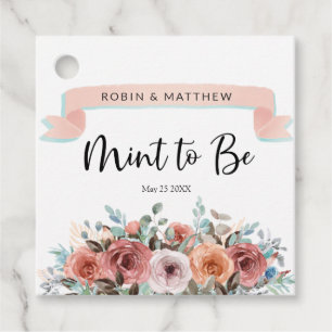 Mint to be, perzik, bloesem, munt bloemenbruiloft bedankjes labels