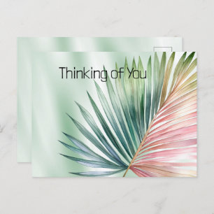 Mint Tropical Pink Green Leaf Briefkaart