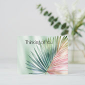 Mint Tropical Pink Green Leaf Briefkaart (Staand voorkant)